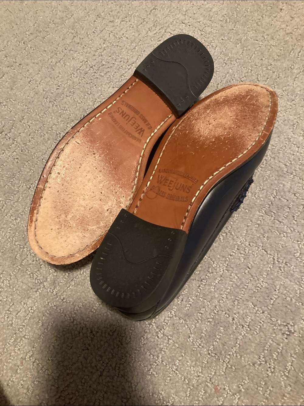 G.H. Bass & Co. Navy Leather Penny Loafers with Moc Toe - Picture 2 of 6